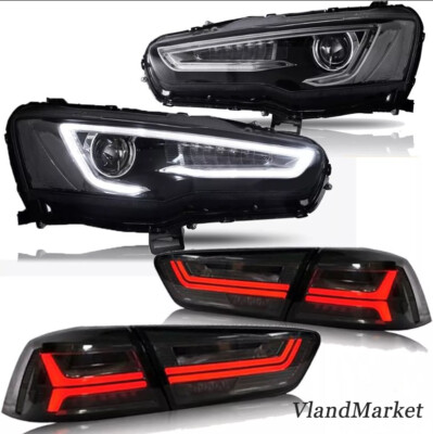 VLAND LED Headlights+Smoked Tail Lights For Mitsubishi Lancer&EVO X 2008-2017