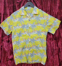 NOS Tropicana Hawaiian Shirt Vintage Yellow with Gray Palm Trees Men SIZE LARGE