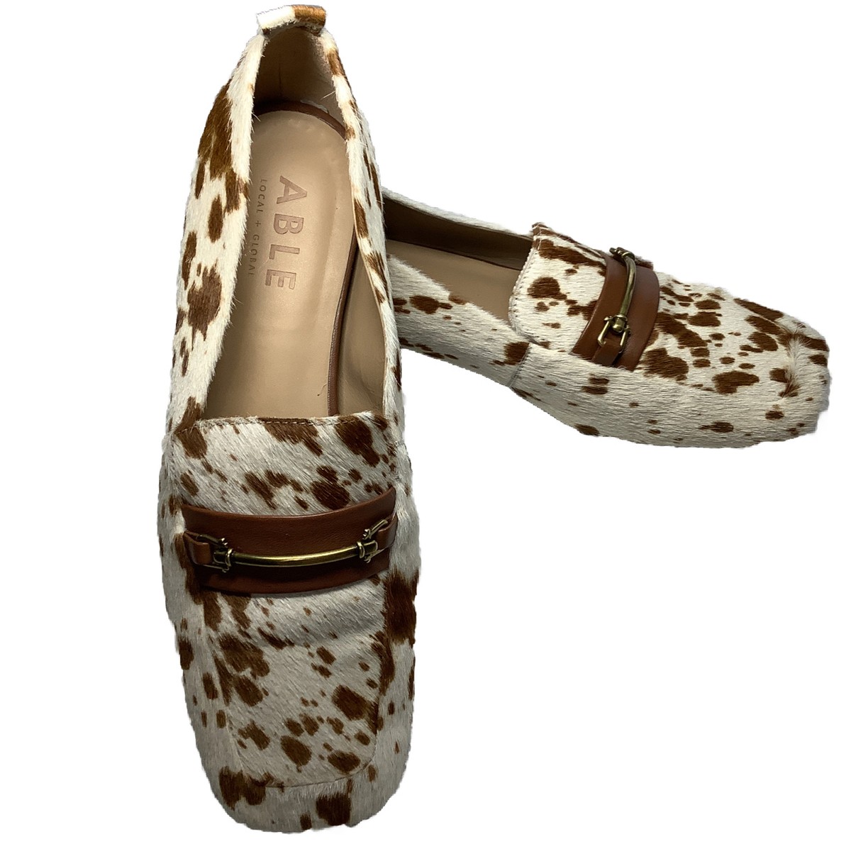 Able Local Global Women’s Leather pony horse hair Loafers Made In Brazil  Sz 7M