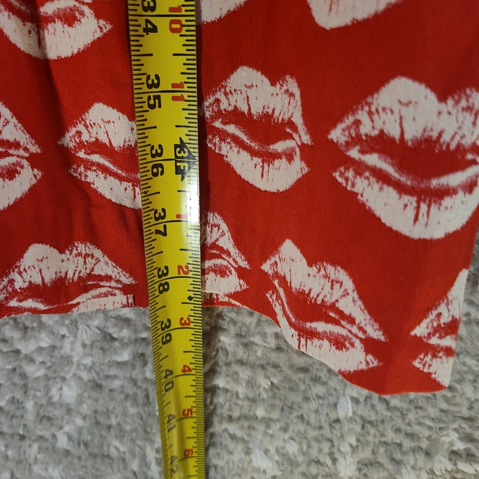 Vestido recto estampado beso labios rojo tartán rosa talla 4 algodón nailon abertura forrada Foto 4 de 4