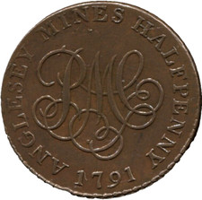 1795年ハーフペニートークン銅貨ウェールズ王女ミドルセックス　ナショナル 1795年ハーフペニートークン銅貨ウェールズ王女ミドルセックス