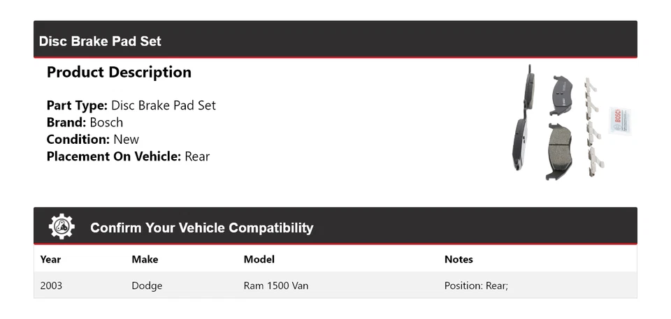 Pastillas de freno traseras de cerámica QuietCast Bosch para camioneta Dodge Ram 1500 2003 Foto 2 de 4