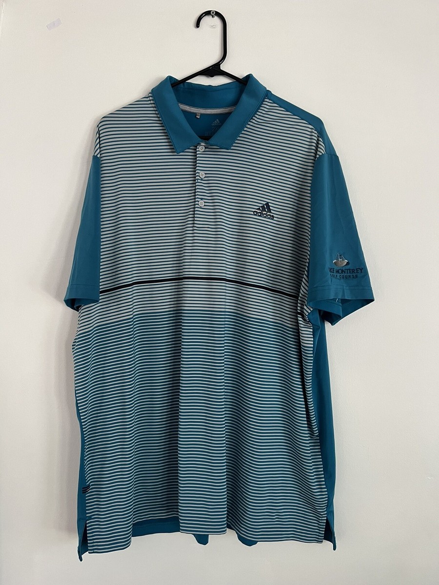 Adidas Athletic Polo Shirt Mens 2XL XXL Blue Striped Knit