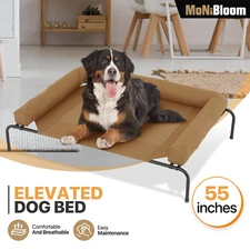 55" Elevated Cooling Dog Pet Bed Washable Mesh Raised Camping Cot Headrest Brown
