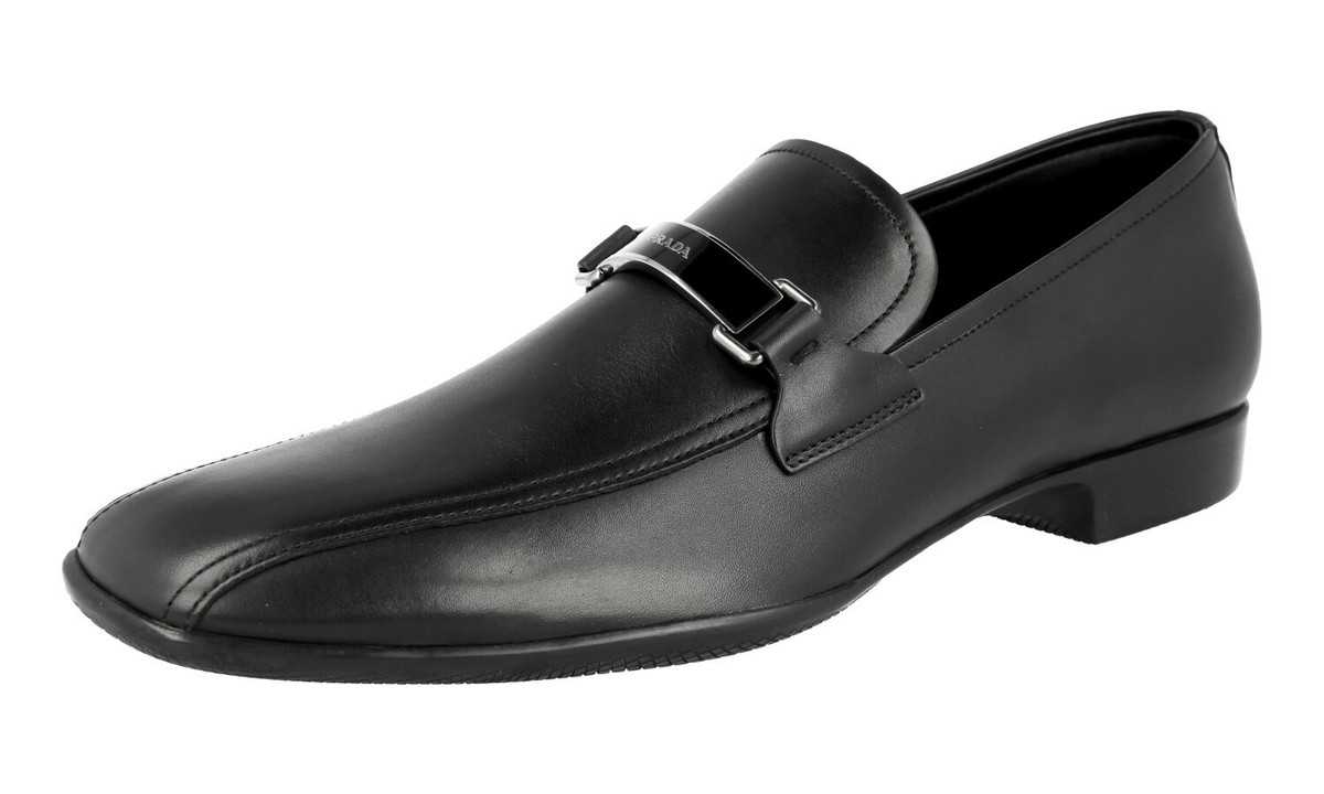 PRADA Leather Logo Loafer Slip-On Dress Shoes 4D2823 Black  display picture 3