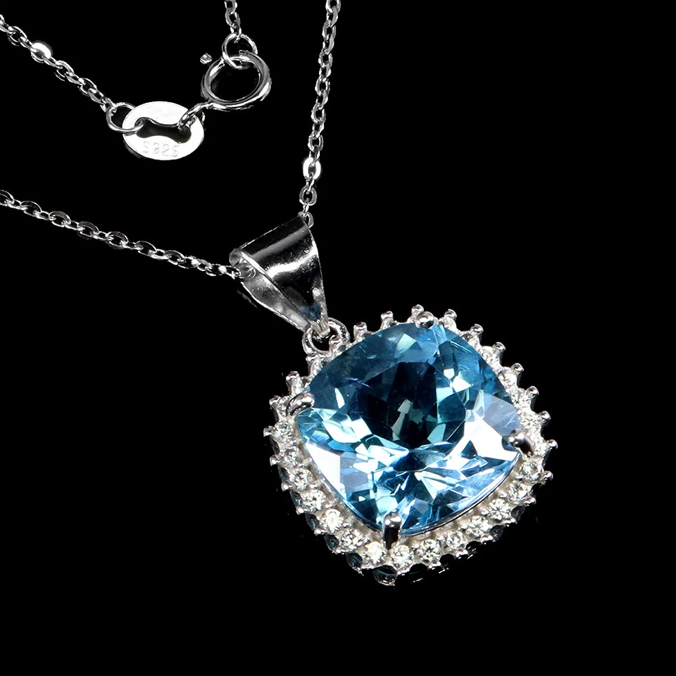 925 Argento Sterling Collana Topazio 13mm Bianco Zircone Naturale Gemma Gioie 18 - Immagine 2 di 4