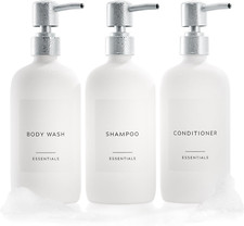 Stylish Shampoo  Conditioner Dispenser Modern 21Oz Shower Soap Bottles 3Pack Wh