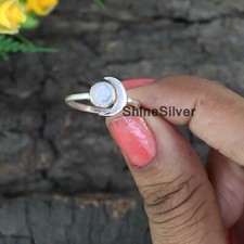 Natural Rainbow Moonstone Ring, 925 Sterling Silver , Women Ring , US 7 JN183