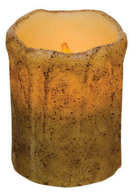 NEW - Primitive Burnt IVORY Textured PILLAR Candle  4'' x 3'' TIMER