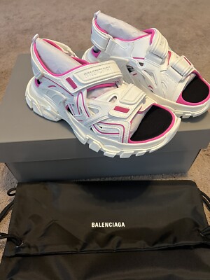 New Balenciaga Track Logo-Detailed Leather & Rubber Sandals