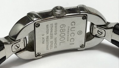 Gucci 6800L Ladies Black Band Silver Time Diamond Dial Ladies