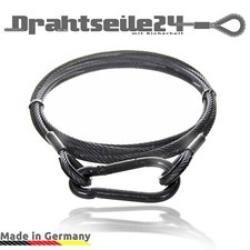 Drahtseil Sicherungsseil mit Karabinerhaken Karabiner und Ösen Kauschen Schwarz