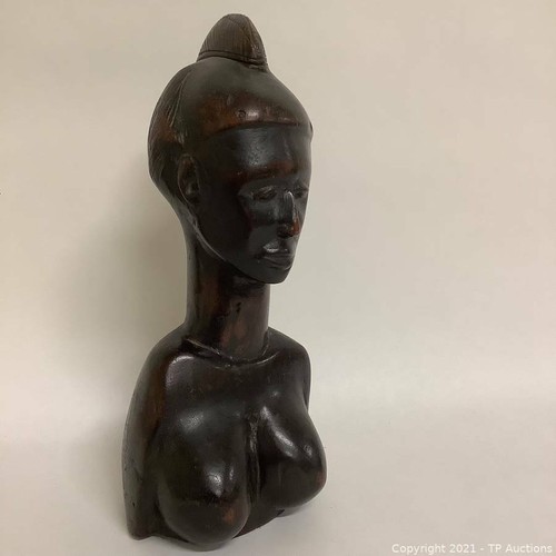 Wood Carved African Woman Tribal 12" Bust