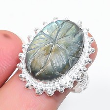 Natural Labradorite Gemstone 925 Sterling Silver Jewelry Ring Size 9 US 