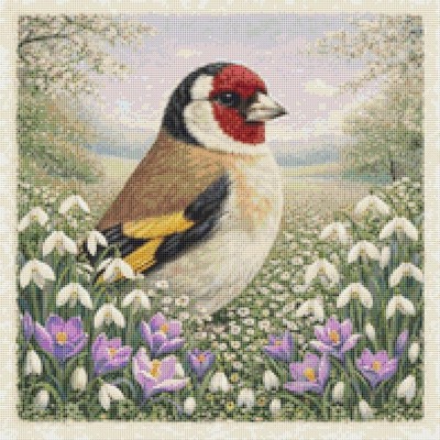 Goldfinch im Frühling. Kreuzstich gezählt