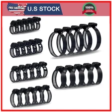 30 Pcs Black Hose Clamps 6-51mm Adjustable Range 304 Stainless Steel Worm Gear