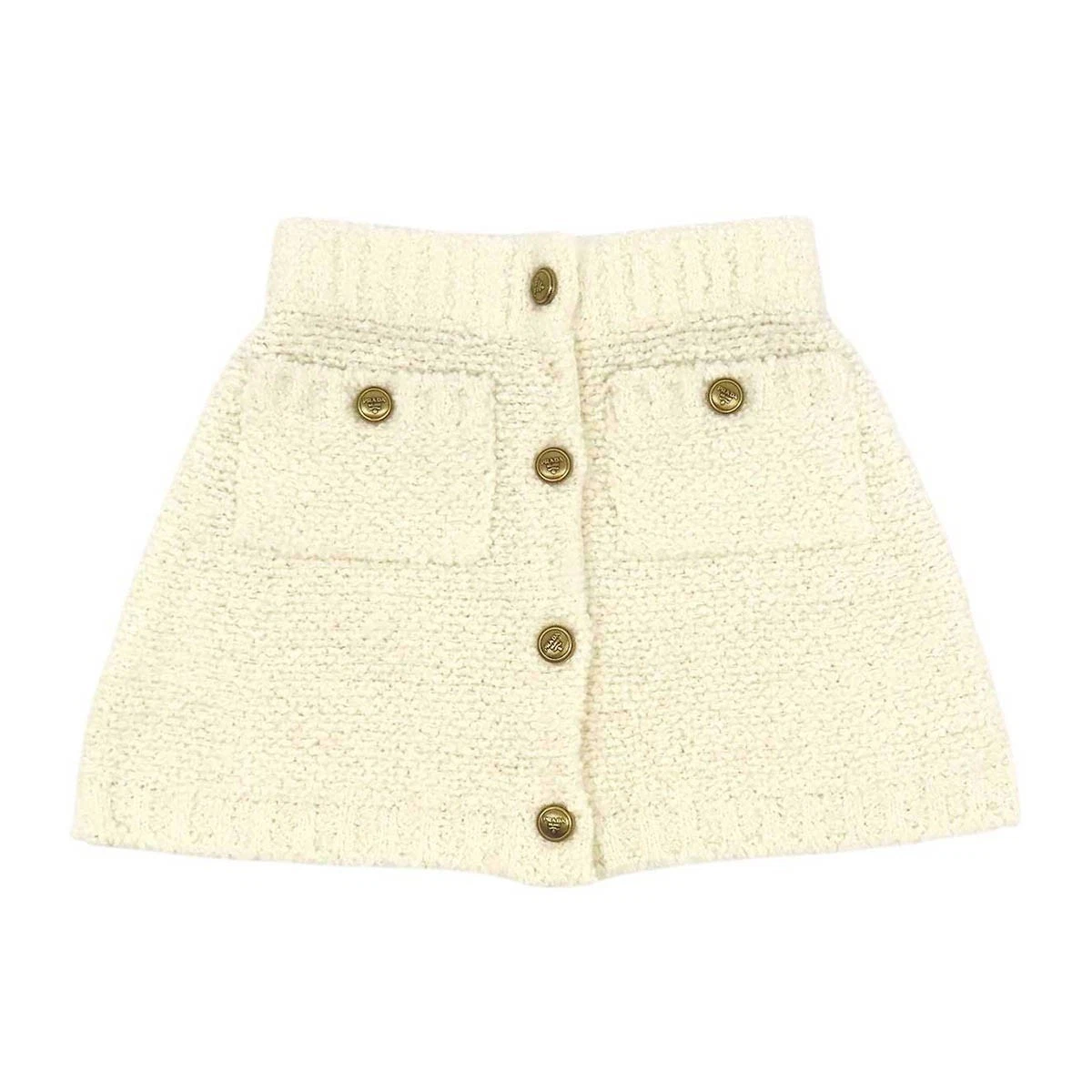 Prada — PRADA Triangle Logo Boucle Knit Skirt Women off white 【A】