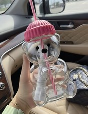 2025 Holiday New Glass Bear Cold Cup With Straw 500ml Mug Jar Coffee