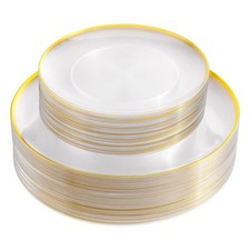 LIYH 60 Pcs Clear and Gold Plastic Plates Heavy Duty Clear Disposable Plates ...