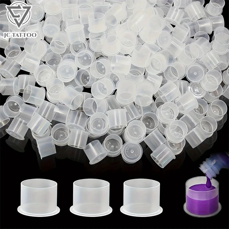 100PCS Tattoo Ink Pigment Cups Tattoo Ink Caps Flat Bottom Plastic image 2