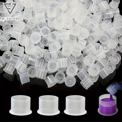 100PCS Tattoo Ink Pigment Cups Tattoo Ink Caps Flat Bottom Plastic image 2