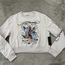 NWT Ed Hardy Tattoo Cropped Sweatshirt Gray Women's MEDIUM