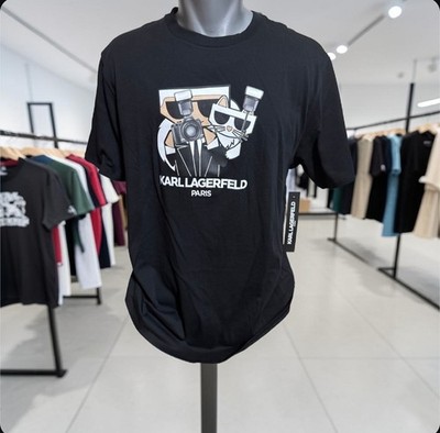 Karl Lagerfeld @ Authentic Herren T-Shirt Schwarz 100% Baumwolle Größe L