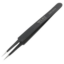 Straight Tip Black Extra Fine Point Metal Tweezer