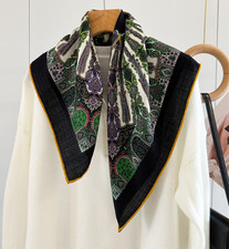 70 Cashmere 30 Silk Neckerchief 26'' Shawl Scarf feather Print Bandana Wrap
