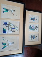 Pair of Antique 19th C. Chinese Export Pith Paper Paintings, Framed Qing Vignett