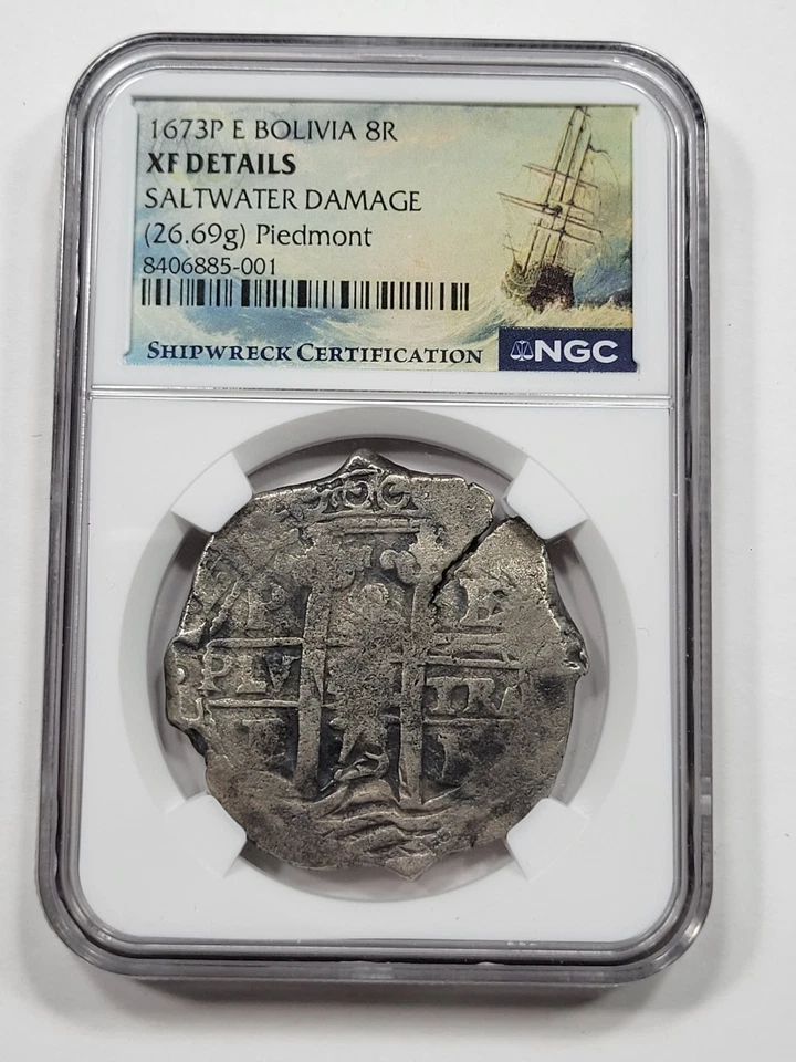 1673 DATED Cob 8 Reales PIEDMONT Shipwreck NGC XF Potosi Bolivia w COA Tag *K740 - Image 2 of 4