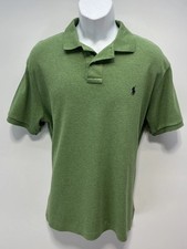 Ralph Lauren Polo Shirt Mens L Green Heather Cotton Short Sleeve Custom Fit
