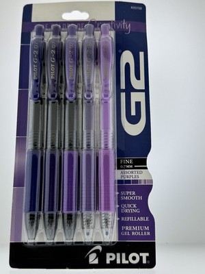 Pilot G2 Fine Point 0.7 mm GEL ASST PURPLE Pens INK  Pack of 5 USA ONLY 20709