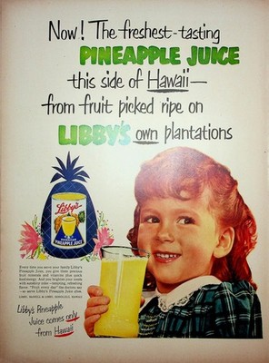 Original 1951 Vintage print Ad: Libby's Canned Fresh Hawaiian Pineapple Juice