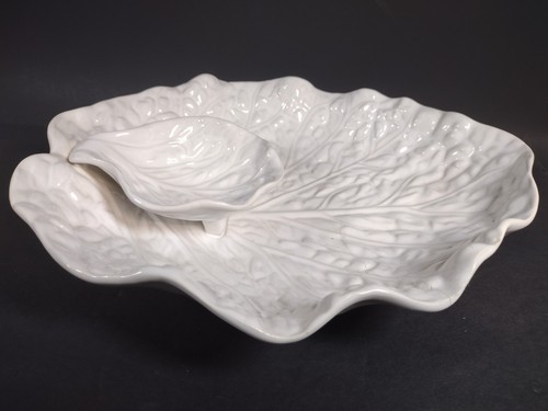 Subtil Portugal Vintage White Cabbage Leaf Serving Tray With Bowl Cracked - Picture 4 of 18