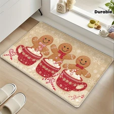 1-Pack Gingerbread Man Christmas Floor Mat - Non-Slip Bathroom & Kitchen Mat