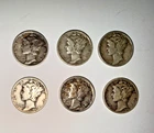 Lot of 6 Mercury Dimes 90% Silver Ungraded Circulated 1942, 1943 Philadelphia