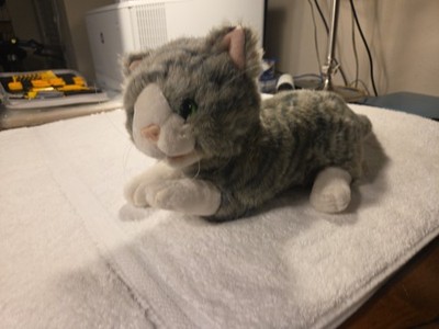 VTG Dan Dee Large Plush Stuffed Cat  17'' Grey w/ Emerald Eyes