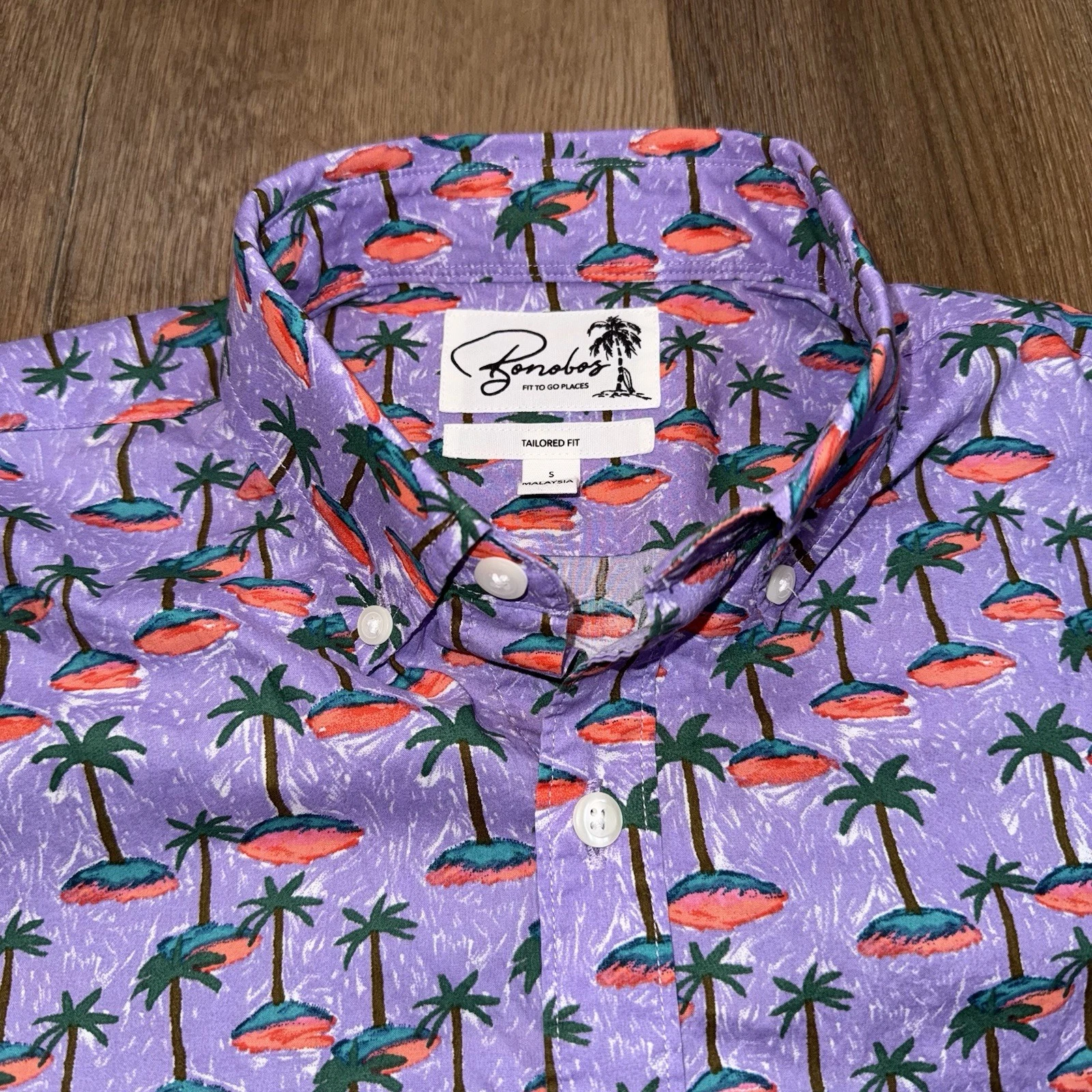 Bonobos Shirt Palm Tree Button Up Mens Small Tailored Fit All Over Print
