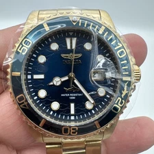 Watch INVICTA 30024 Pro Diver Man 43mm Gold Stainless steel w/ Blue Dial Sharp!