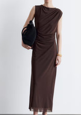 & Other Stories Draped Scrunchy Sleeveless Midi Dress Chocolate Brown Size M NWT