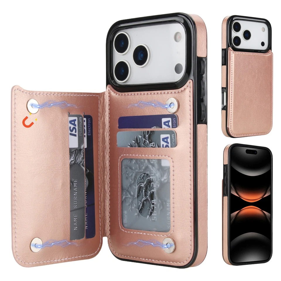 Flip PU Leather Wallet Card Holder Case For iPhone 17 16 15 14 13 Pro Max 12 11 - Image 2 of 4