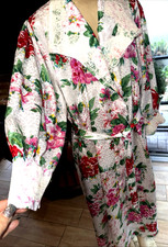 VTG Victorias Secret Gold Label Long Floral Robe M/L Satin Lace Details bt8