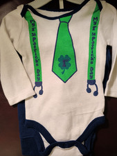 Koala Kids MY FIRST ST. PATRICK'S DAY Outfit 0 to 3 Mos Suspenders Tie NWOT
