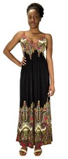Cinched Waist Sleeveless Paisley Cocktail Vintage Maxi Dress Black Red Large