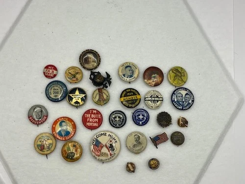 Lot of 28 Vintage Pins   Roosevelt   Stevenson  Union Pins - product listing photo