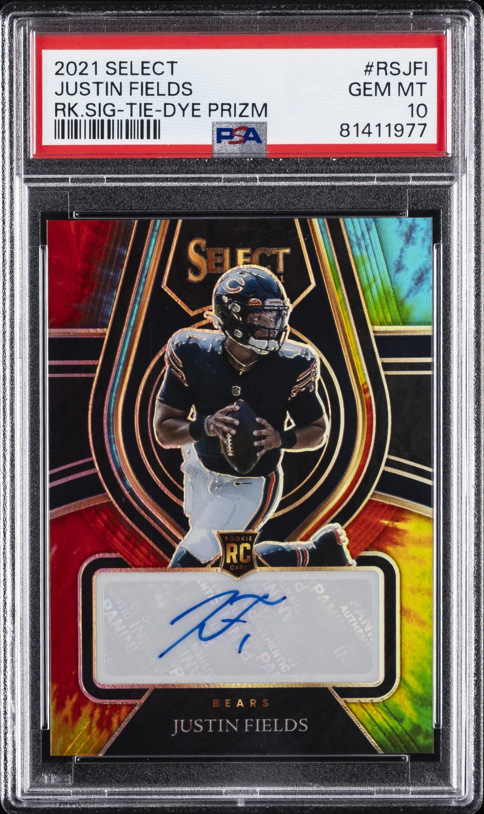 Justin Fields Panini Select Rookie Signatures #RSJFI Tie-Dye Prizm