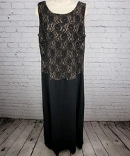 VTG Algo Black Floral Lace Overlay Sleeveless Lined Long Evening Dress Gown 18