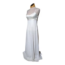 Vtg Y2K Morgan & Co Ivory Empire Waist Satin Sequin Embellished Formal Dress 7 8