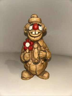 Rare Vintage 1983 Alpha Rez Co. Brown Clown with Red Flower Decorative